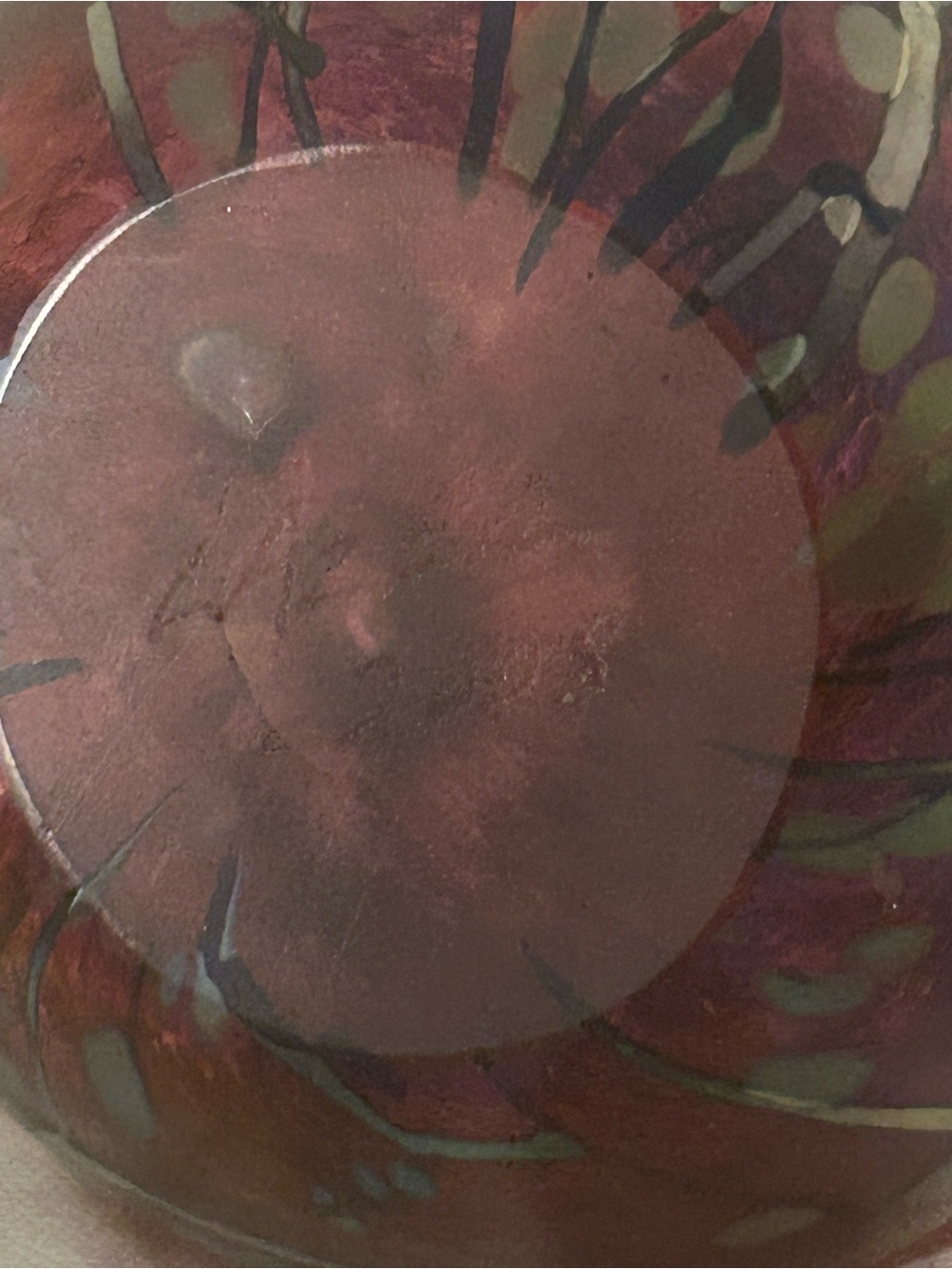Tim Lazer Art Glass Paperweight 3.5" Signed 2008 Pink w/Leaves Sticks Silver - Picture 7 of 7